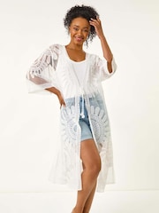 Roman White Petite Embroidered Mesh Kimono Blouse - Image 4 of 5