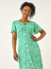 Roman Green Petite Floral Print Tie Detail Dress - Image 2 of 3