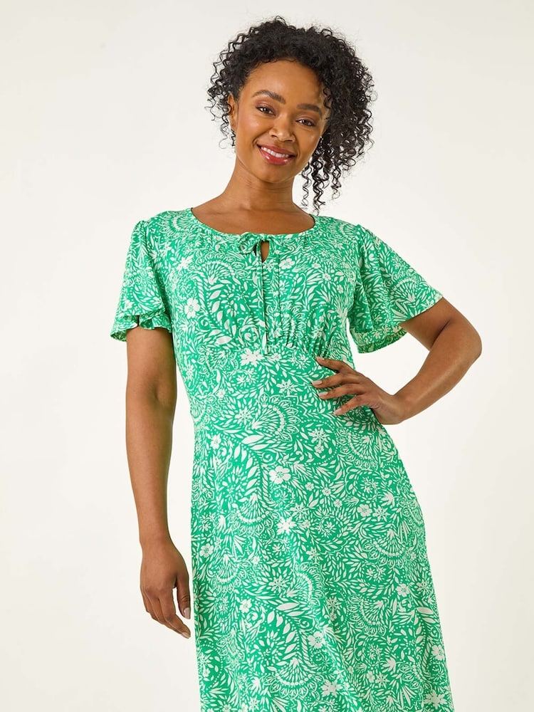 Roman Green Petite Floral Print Tie Detail Dress - Image 2 of 3