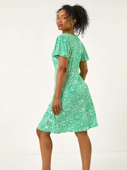 Roman Green Petite Floral Print Tie Detail Dress - Image 3 of 3