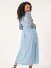 Roman Blue Petite Embellished Mesh Dress - Image 2 of 5