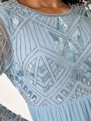 Roman Blue Petite Embellished Mesh Dress - Image 5 of 5