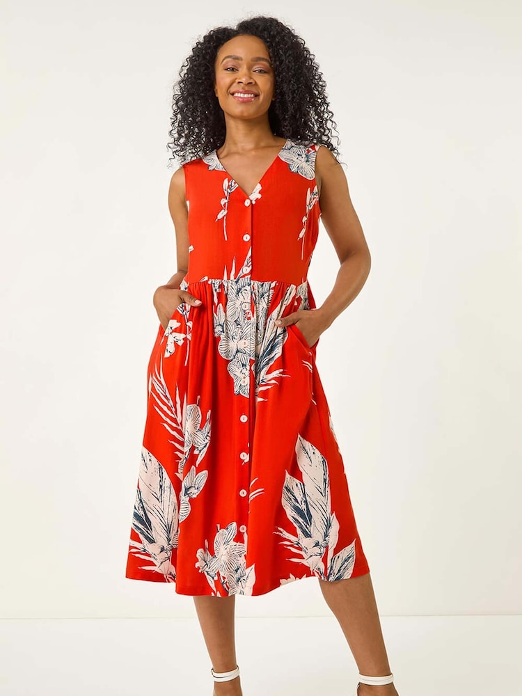 Roman Orange Petite Button Through Pocket Dress - Image 2 of 5
