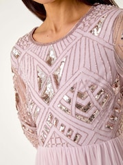 Roman Purple Petite Embellished Mesh Dress - Image 5 of 5