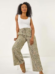 Roman Natural Petite Paisley Print Wide Leg Trousers - Image 1 of 5
