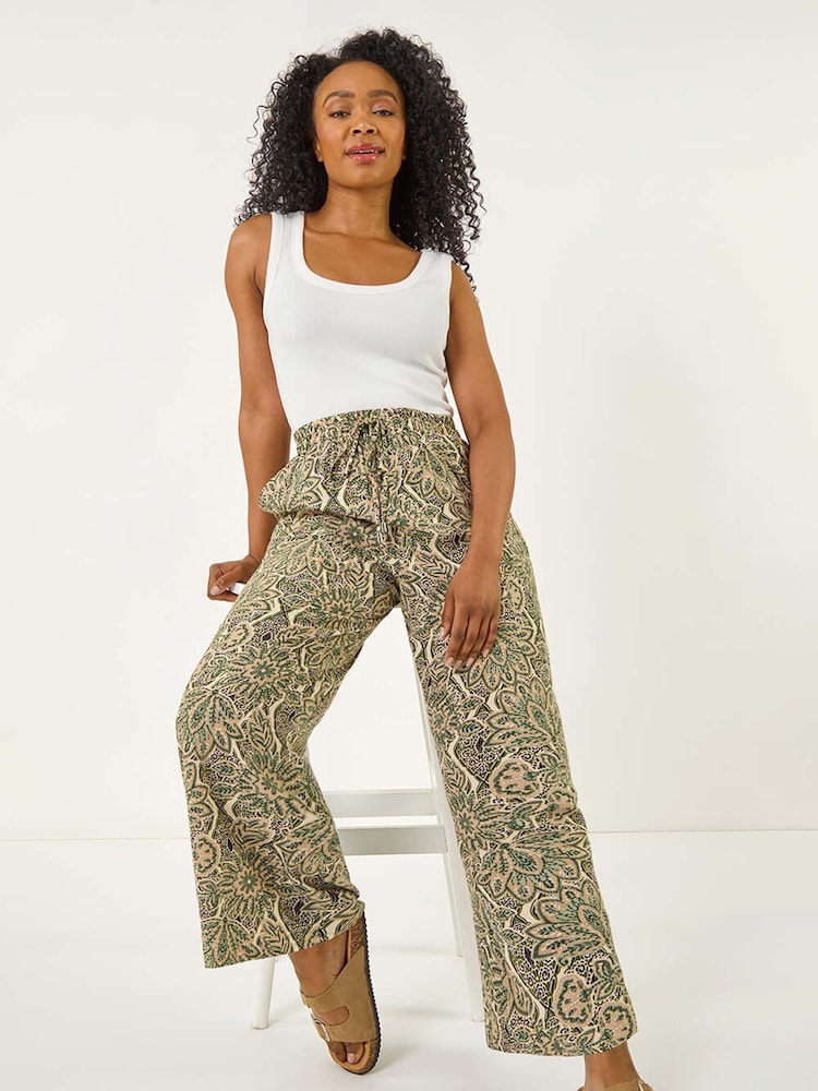 Roman Natural Petite Paisley Print Wide Leg Trousers - Image 1 of 5