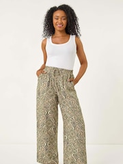 Roman Natural Petite Paisley Print Wide Leg Trousers - Image 2 of 5