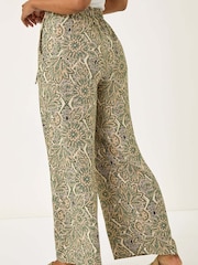 Roman Natural Petite Paisley Print Wide Leg Trousers - Image 3 of 5