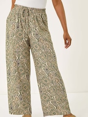 Roman Natural Petite Paisley Print Wide Leg Trousers - Image 4 of 5