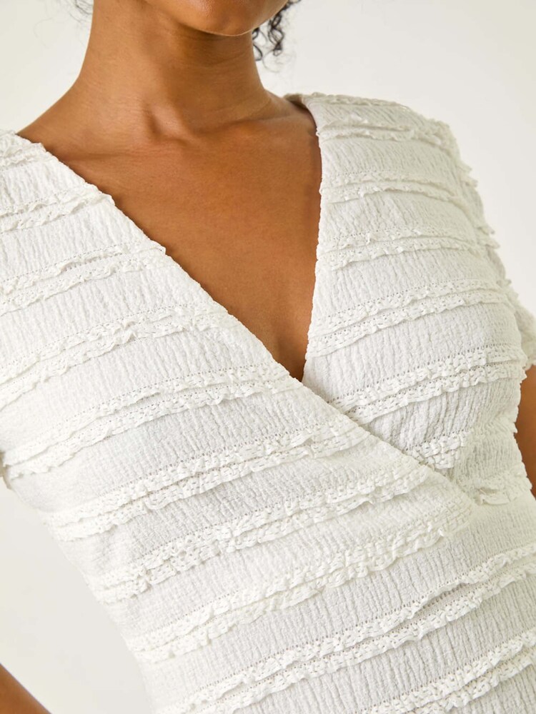Roman White Petite Ruffle Midi Wrap Dress - Image 5 of 5