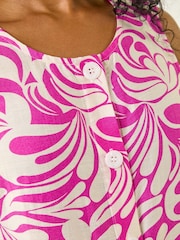 Roman Pink Petite Leaf Print Buttoned A-Line Dress - Image 5 of 5