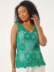 Roman Green Petite Crochet Vest Jumper - Image 4 of 5