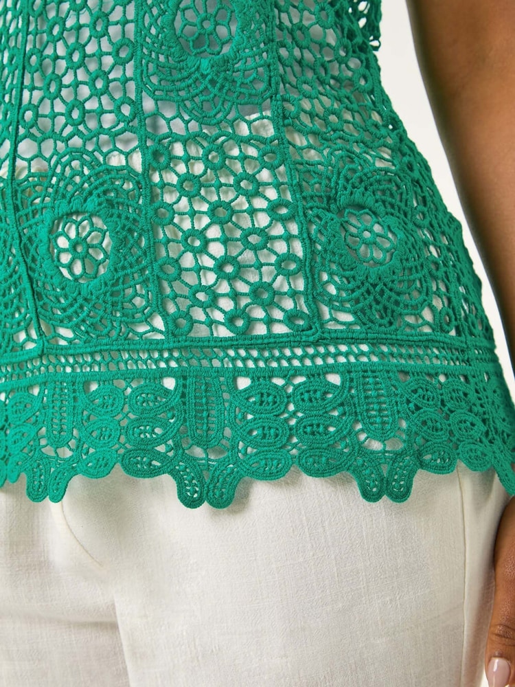 Roman Green Petite Crochet Vest Jumper - Image 5 of 5