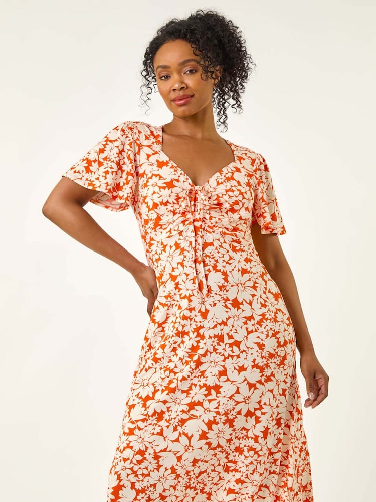 Vestido a media pierna con frunces y estampado floral de Roman Petite - Imagen 1 de 5