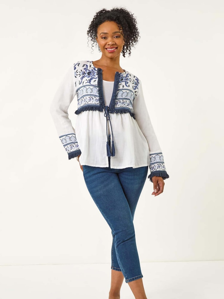 Roman White Petite Tassel Detail Jacket - Image 2 of 5