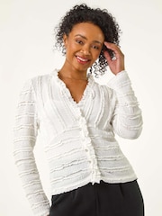 Roman White Petite Ruffle V-Neck Stretch Blouse - Image 1 of 5