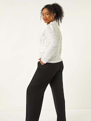 Roman White Petite Ruffle V-Neck Stretch Blouse - Image 2 of 5