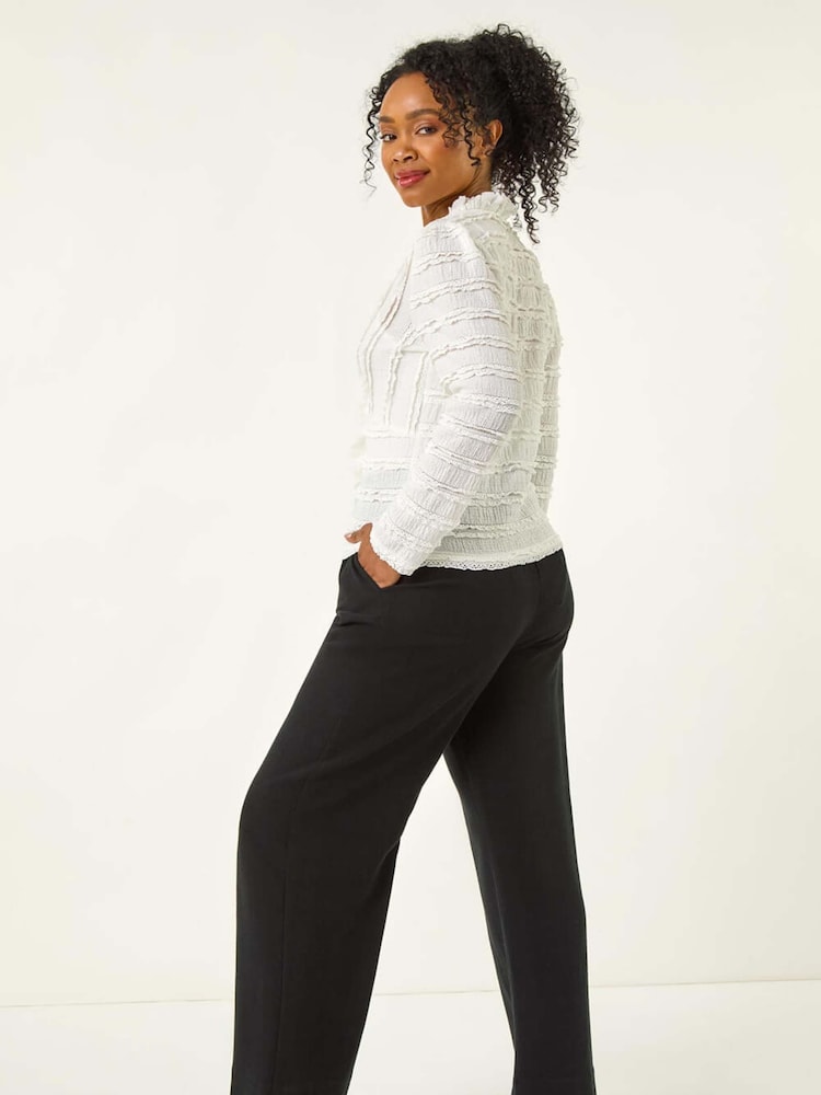 Roman White Petite Ruffle V-Neck Stretch Blouse - Image 2 of 5
