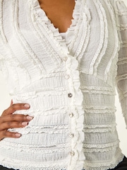 Roman White Petite Ruffle V-Neck Stretch Blouse - Image 5 of 5