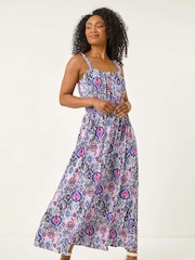 Roman Purple Petite Floral Print Abstract Midi Dress - Image 1 of 5