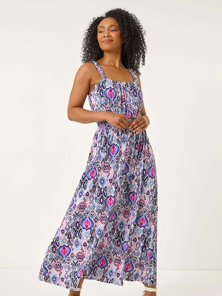Roman Purple Petite Floral Print Abstract Midi Dress - Image 1 of 5