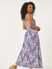Roman Purple Petite Floral Print Abstract Midi Dress - Image 3 of 5