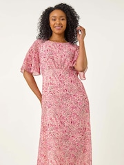 Roman Pink Petite Paisley Tea Midi Dress - Image 1 of 5