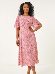 Roman Pink Petite Paisley Tea Midi Dress - Image 2 of 5