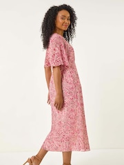 Roman Pink Petite Paisley Tea Midi Dress - Image 3 of 5