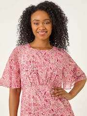 Roman Pink Petite Paisley Tea Midi Dress - Image 4 of 5