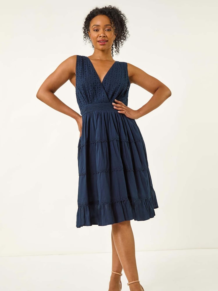 Roman Blue Petite Embroidered Lace Trim Dress - Image 2 of 5