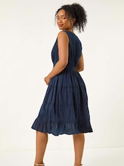 Roman Blue Petite Embroidered Lace Trim Dress - Image 3 of 5