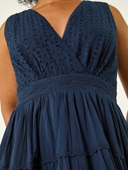 Roman Blue Petite Embroidered Lace Trim Dress - Image 5 of 5
