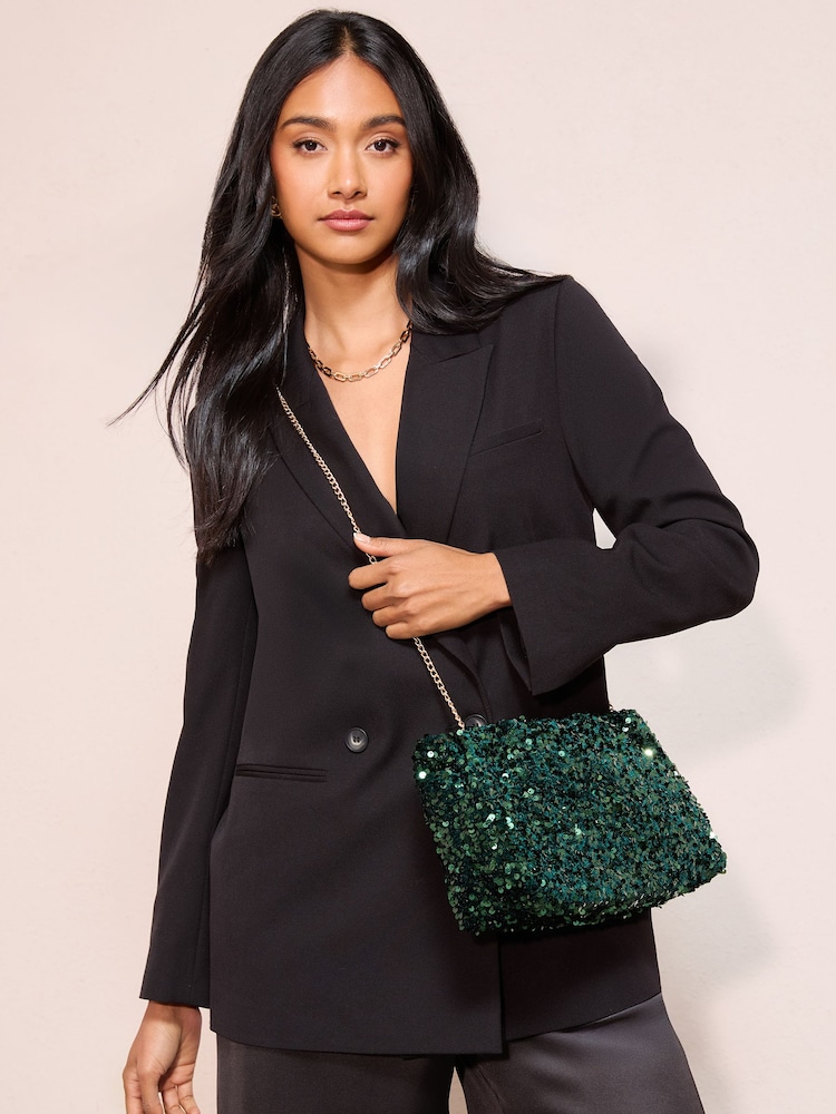 Friends Like These Green Sequin Scrunch Clutch Bag - Image 4 of 4