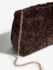 Friends Like These Chocolate Brown Sequin Scrunch Clutch Bag - Image 6 of 6