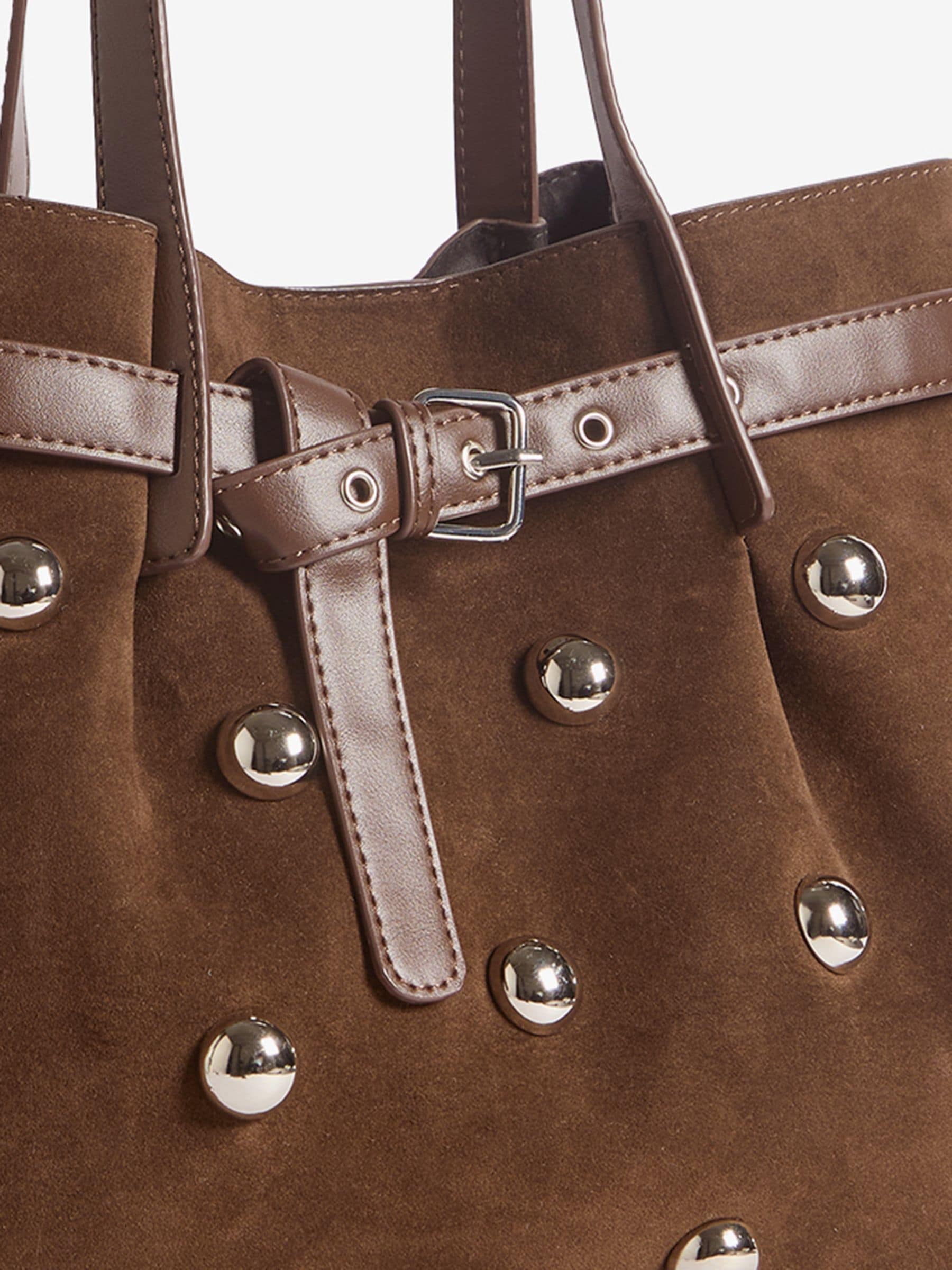 Buy Friends Like These Chocolate Brown Faux Suede Studded Tote Bag