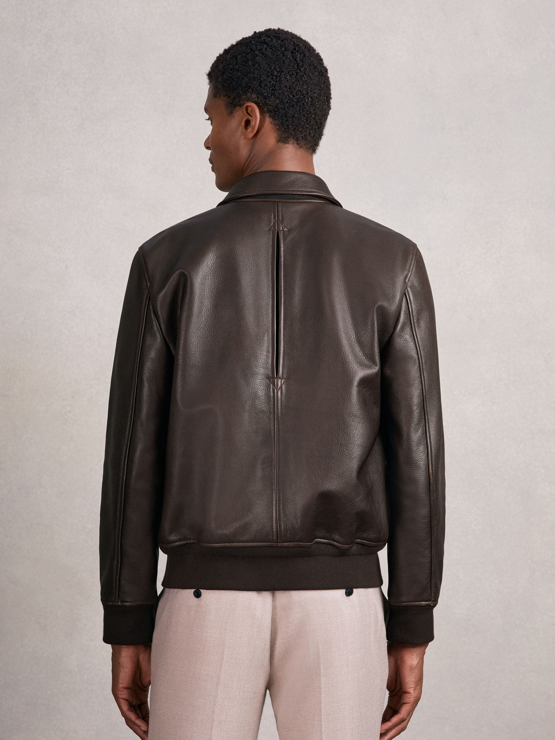 Buy Reiss Chocolate Brown Perling Burnished-Leather Zip-Through