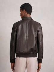 Reiss Chocolate Brown Perling Burnished-Leather Zip-Through Jacket - Image 6 of 7