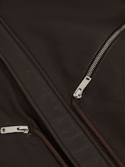 Reiss Chocolate Brown Perling Burnished-Leather Zip-Through Jacket - Image 7 of 7