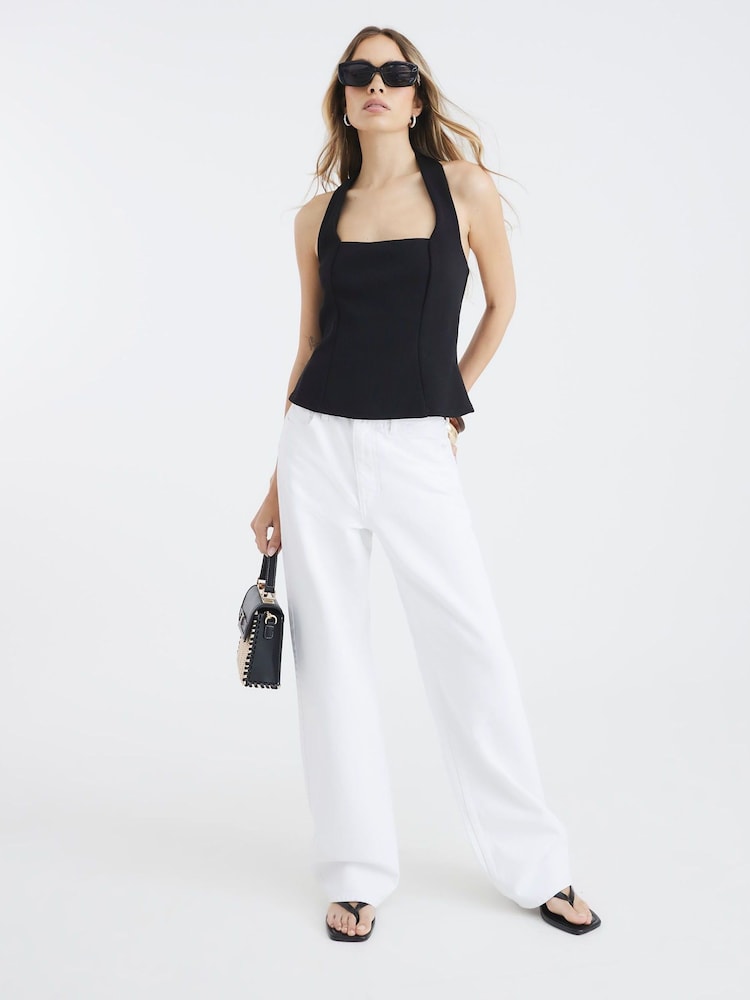 River Island Black Ribbed Halter vest top - Image 1 of 4