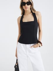 River Island Black Ribbed Halter vest top - Image 2 of 4
