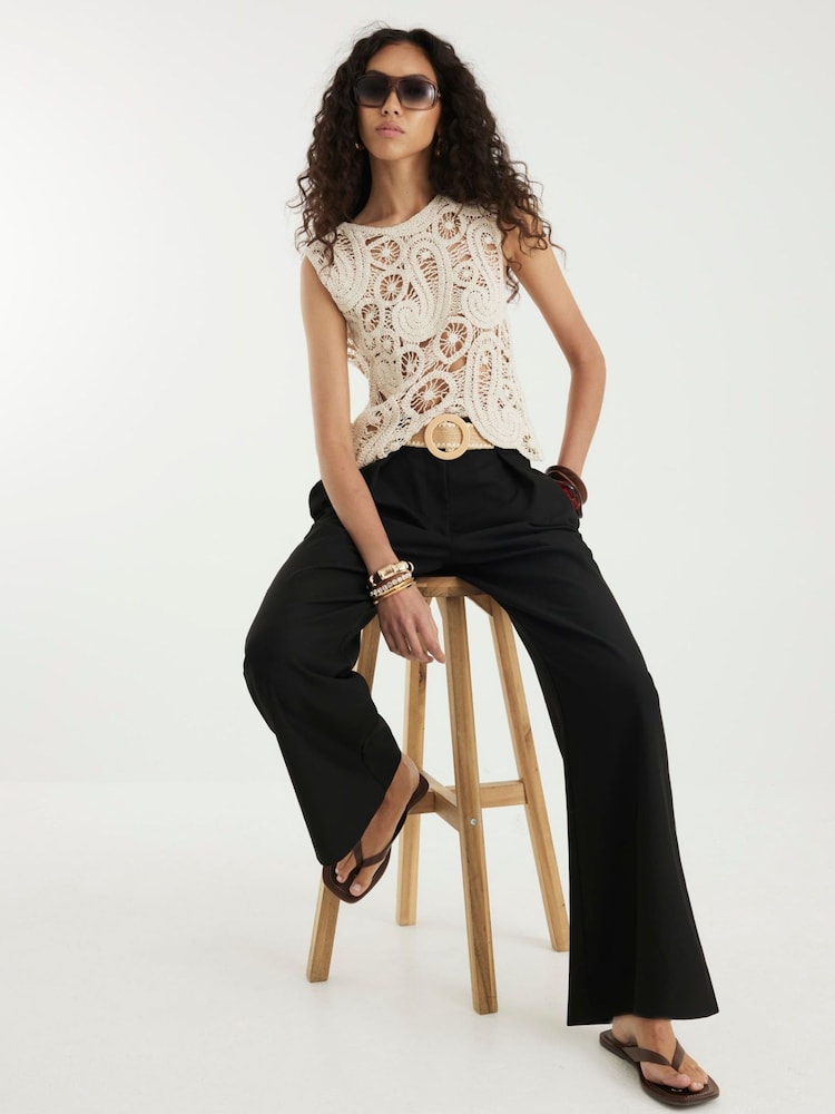 River Island Black Belted Wide Leg Trousers - Image 1 of 4