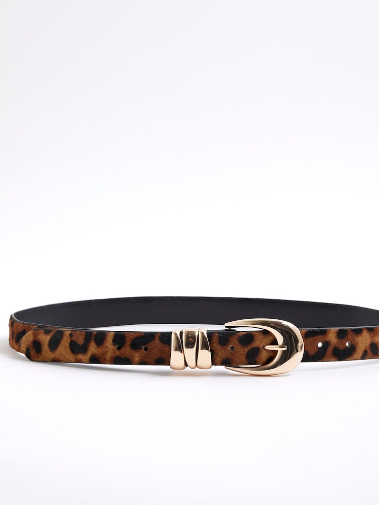 River Island Leopard Print Triple Keeper Belt - Imagem 1 de 3