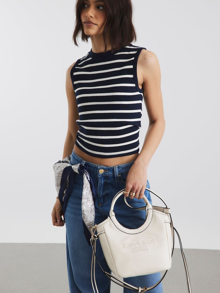 River Island Cream Rounded Handle Tote Bag - Image 1 of 6