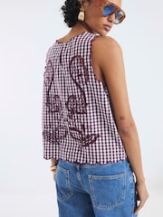 River Island Red Gingham Cut Work Tank Top - Image 2 of 3