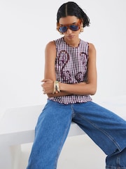 River Island Red Gingham Cut Work Tank Top - Image 3 of 3