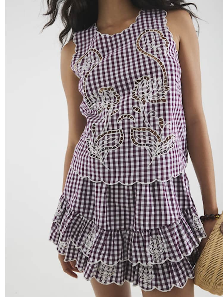 River Island Red Gingham Cut Work Tank Top - Image 3 of 3 River Island Red Gingham Cut Work Tank Top - Image 3 of 3