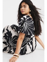 River Island Black Shirred Printed Midi Dress - Image 2 of 4
