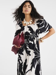 River Island Black Shirred Printed Midi Dress - Image 3 of 4