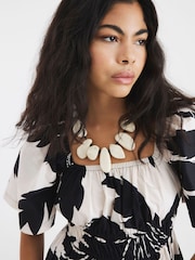 River Island Black Shirred Printed Midi Dress - Image 4 of 4